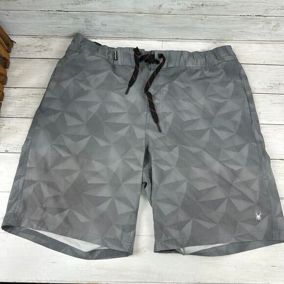 SPYDER Mens Swim Shorts Gray Quick Dry UPF 30 Lined‎ Trunks Large 35x8.75" - Picture 1 of 11
